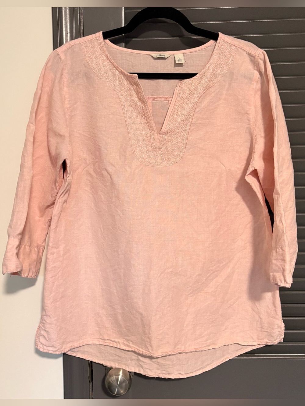 L.L. Bean Light Pink Linen Split-Neck Tunic